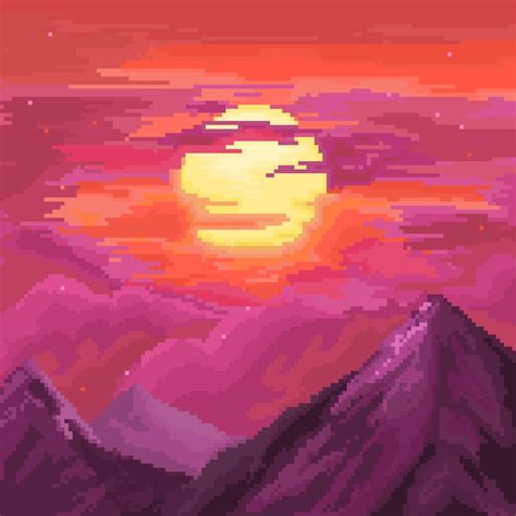 sunset  digital pixel art  rart