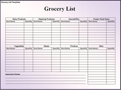 printable master grocery list template printable templates
