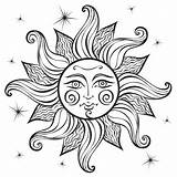 Coloring Sun Boho Vector Vintage Pagan Style Astrology Ethnic Vecteezy sketch template