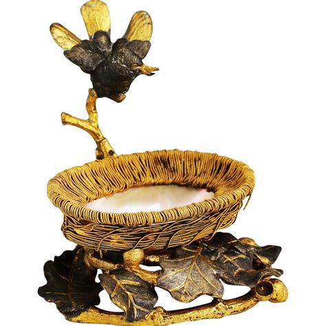 Antique French Gilded Bronze Figurine Bird Above Nest