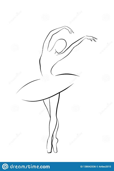 Ballet Dancer Girl Black And White Outline Stock
