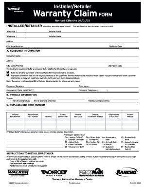 tenneco warranty form fill  printable fillable blank pdffiller