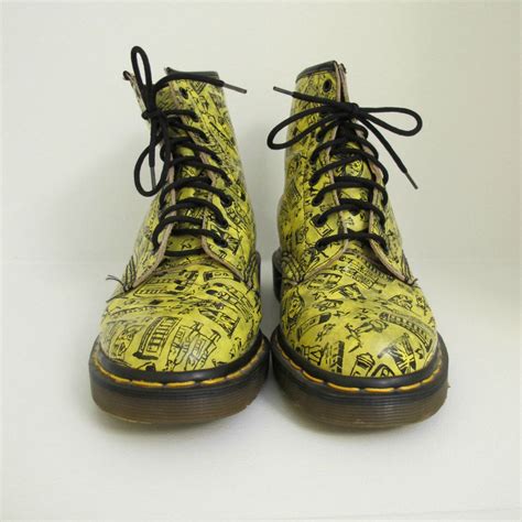 rare  dr martens  hole yellow london print boots mens  womens    etsy