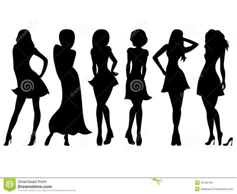Six Slim Attractive Women Silhouettes Stock Vector