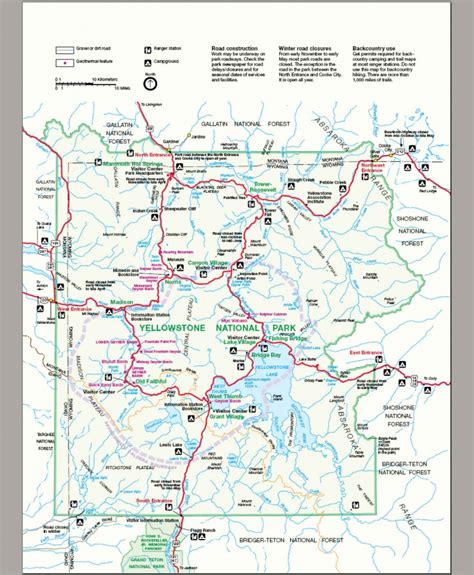 printable map  yellowstone national park printable map