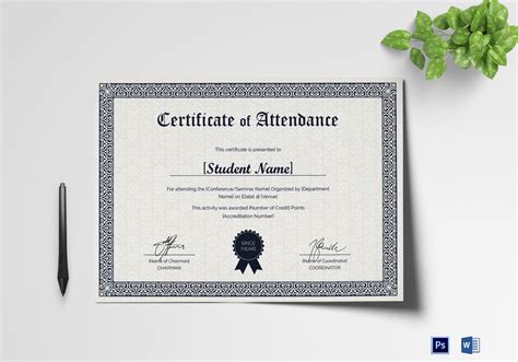 students attendance certificate design template  psd word