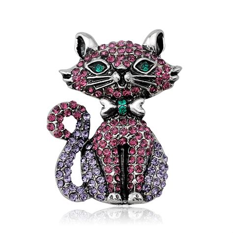 Buy Vintage Purple Crystal Cute Cat Brooch Pins Women
