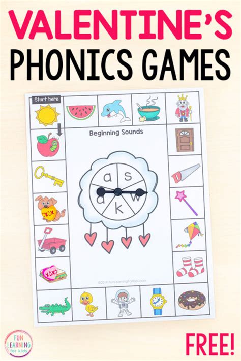 valentines day phonics board game printable