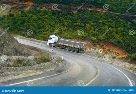 heavy duty trucks   mountain road editorial stock image image