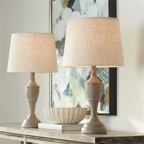 lighting claude rustic farmhouse accent table lamps set    high beige washed linen