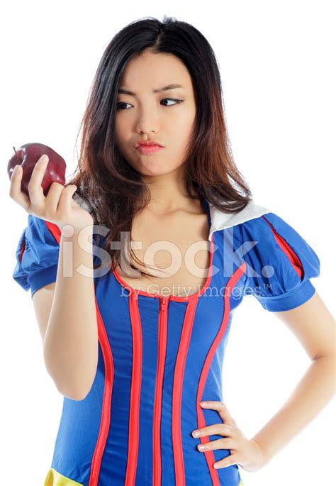 Pretty Asian Woman In Snow White Outfit Isolated On White Backgr Stock