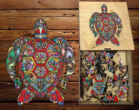 wooden jigsaw puzzles  adults wood puzzle turtles laser cut etsy