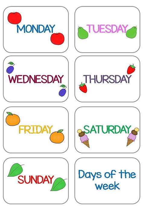 days   week flashcards  updated english lessons