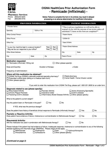 Cigna Remicade Prior Authorization Form Fill Out And Sign Online Dochub