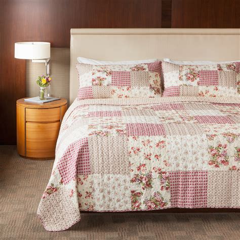 slpr country roses  piece patchwork cotton bedding quilt set twin   sham summer floral
