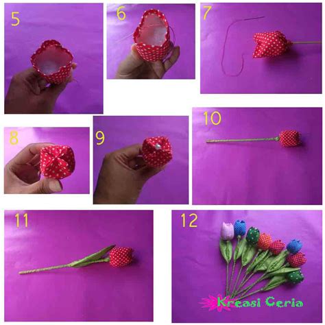 tutorial  membuat bunga tulip  kain perca