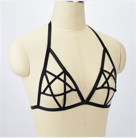 double pentagram harness bra top goth fetish lingerie rebelsmarket