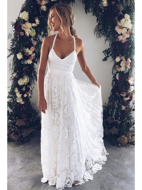 Charming A Line Straps Flowy Ivory Lace Long Wedding Dress