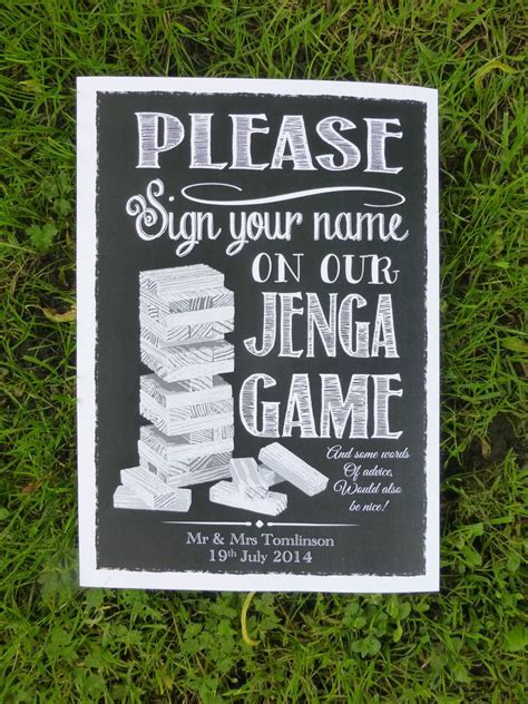personalised print wedding jenga guest book vintage chalk style sign