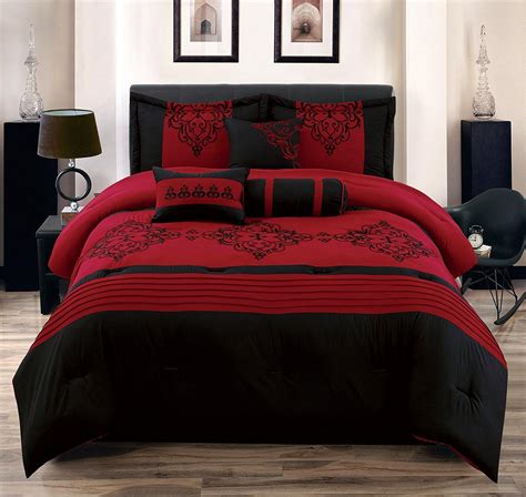 heba queen size  piece comforter set red black bed   bag