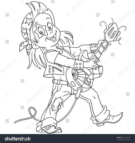 coloring page  cartoon guitarist  rock  roll band playing
