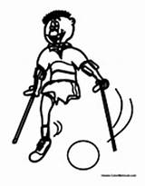 Crutches Soccer Pages Disabilities Boy Plays Athletes Coloring Colormegood Sports sketch template