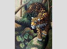 Leopard Jaguar Big Cat Endangered Wild Species Jungle Hunter 36X48 Oil