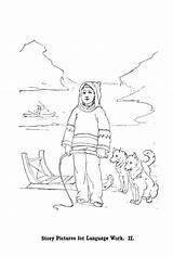 Inuit Coloring Boy His Husky Dogs sketch template