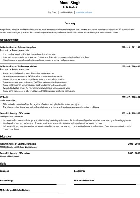 phd student resume samples  templates visualcv