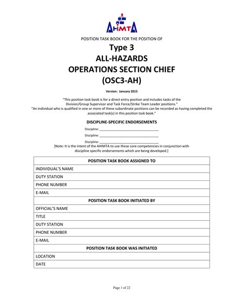 colorado position task book   position  type   hazards operations section chief