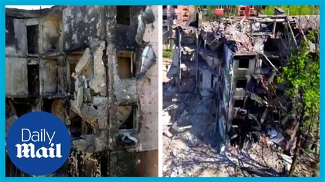 ukraine drone footage mariupol buildings left  ruins  global herald