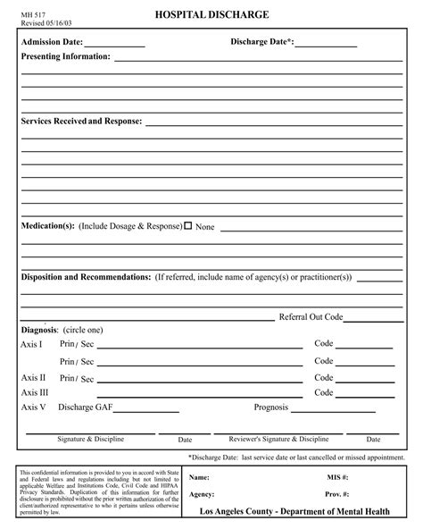 printable hospital discharge papers