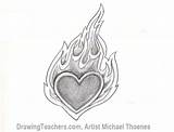 Heart Draw Flames Drawing Hearts Fire Drawings Cute Outline Tattoo Cool Step Roses Library Desire Clipart Mom Tutorial Part Hand sketch template