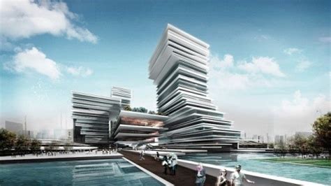 monolithic newspaper stack australian architects design chinese culture centre architecture