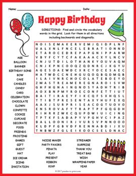 happy birthday word search puzzle  puzzles  print tpt