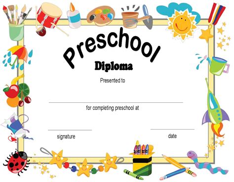 preschool diploma certificate templates  allbusinesstemplatescom