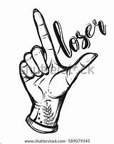 Loser Hand Illustration Vector Handmade Tattoo Lettering Gesture Tattoos Shirts Prints Shutterstock Preview Background sketch template