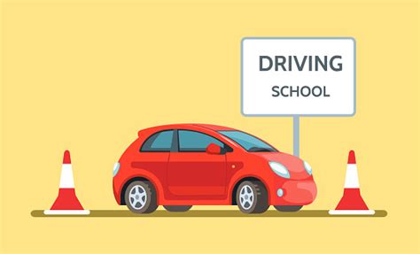 vector illustration  happy young man siting  red driving school car