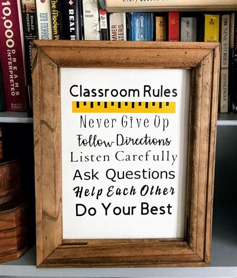 Teachers T Classroom Rules Reverse Canvas Wood Sign