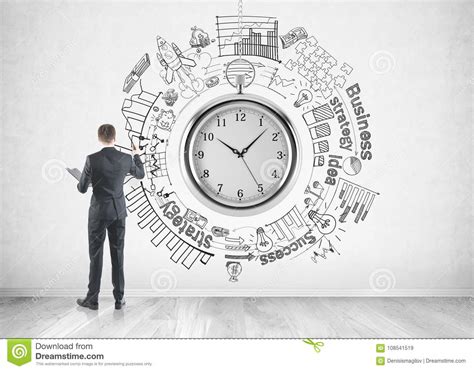 businessman drawing  time management sketch stock image image