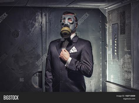 man gas mask suit image photo  trial bigstock