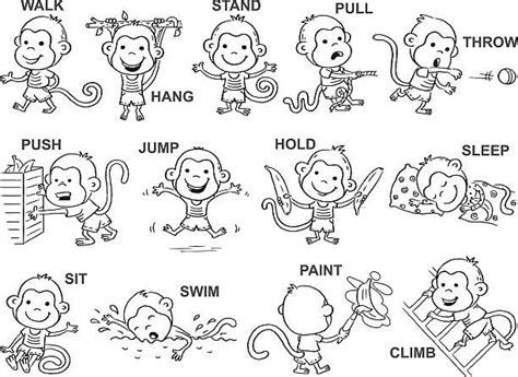 verbs  action  pictures cute monkey character black  white