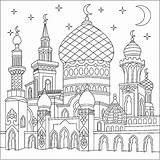 Mosque Coloring Drawing Islamic Pages Ramadan Oriental Adult Justcolor Arabic Draw Para Orient Outline Book Line Adults Pdf Colouring Turkish sketch template