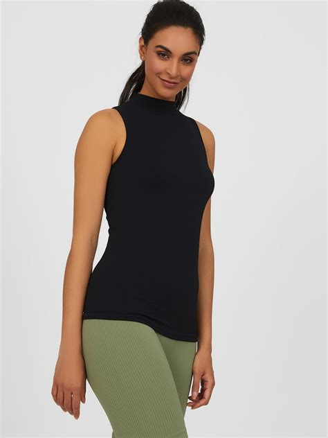 sleeveless mock neck rib knit top