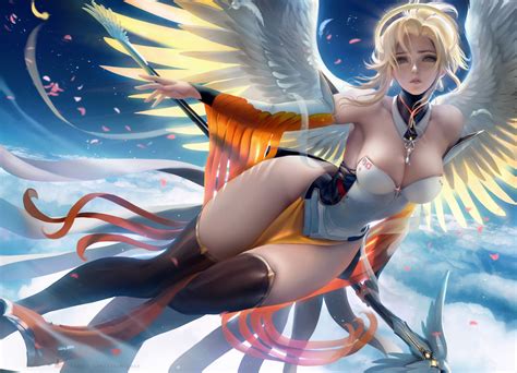 wallpaper video games mercy overwatch cleavage boobs tight clothing corset thighs