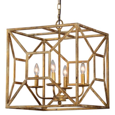 square chandelier  bulb gold metal cube light fixture bay window design  kings bay cage