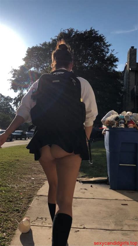chubby college girl in black knee socks and short skirt street closeups