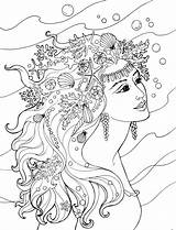 Coloring Adult Pages Mermaids Mermaid Fish Colouring Book Sea Haven Creative Under Publications Dover Underwater sketch template