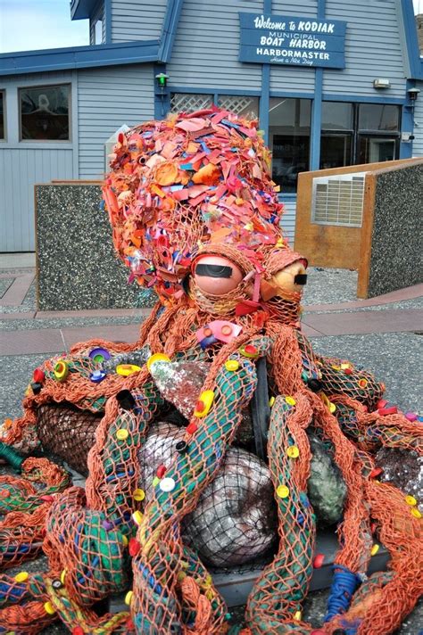 massive octopus sculpture created  marine litter trash art waste