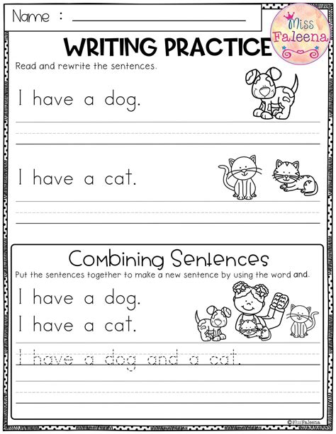 printable kindergarten writing worksheets